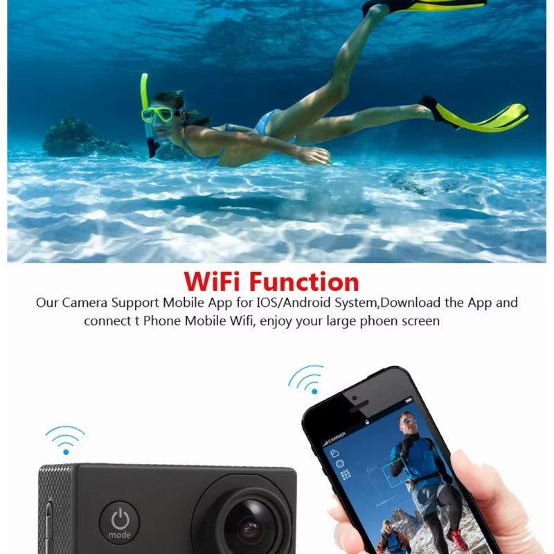 Action Camera Ultra HD 4K/30Fps Wifi 2.0-Inch 170D Underwater Waterproof Helmet Video Recording Cameras Sport Cam